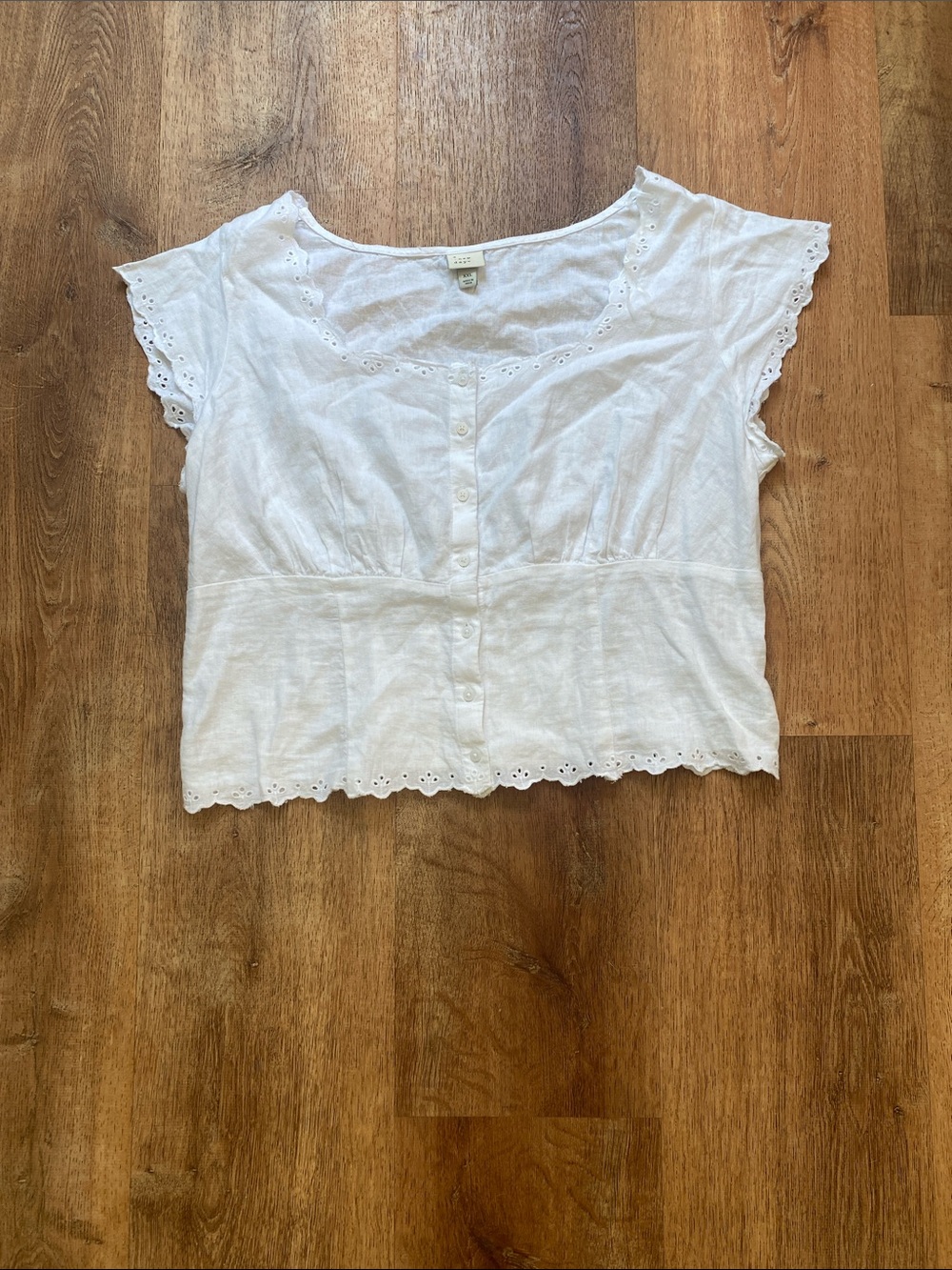 a new day White Cotton Eyelet Button Front Blouse